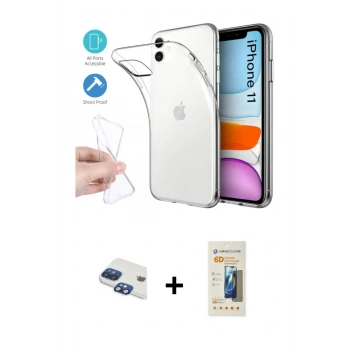 MARSİLYAN™- iPhone 11 Kılıf Zirve Doku - Siyah 6D Mat Seramik Hayalet Nano Ekran Koruyucu + Pers Alüminyum Kamera Lens - LT