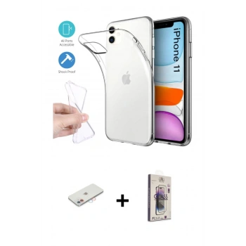 MARSİLYAN™- iPhone 11 Kılıf Zirve Doku - Siyah Bilvis 3D Cam Ekran Koruyucu + Renkli Kamera Lens Koruma Cam - PE