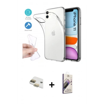 MARSİLYAN™- iPhone 11 Kılıf Zirve Doku - Siyah Bilvis 3D Mat Cam Ekran Koruyucu + Pers Alüminyum Kamera Lens - GD