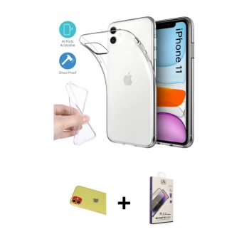 MARSİLYAN™- iPhone 11 Kılıf Zirve Doku - Siyah Bilvis 3D Mat Cam Ekran Koruyucu + Rainbow Kamera Lens Koruma Cam - KI