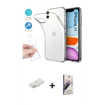 MARSİLYAN™- iPhone 11 Kılıf Zirve Doku - Siyah Bilvis 3D Mat Cam Ekran Koruyucu + Renkli Kamera Lens Koruma Cam - SI