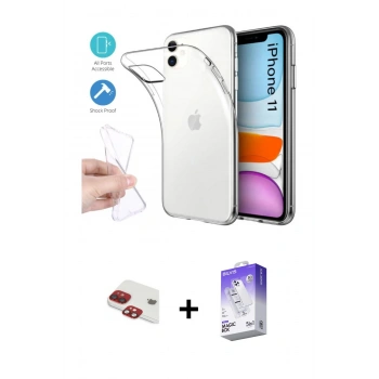 MARSİLYAN™- iPhone 11 Kılıf Zirve Doku - Siyah Bilvis 5in1 3D Magic Cam Ekran Koruyucu + Pers Alüminyum Kamera Lens - KI