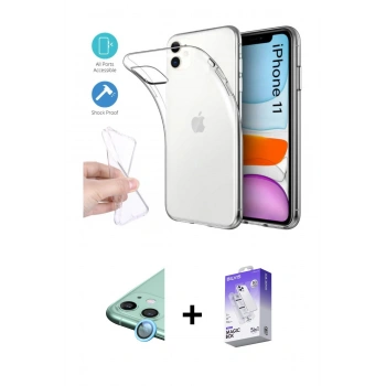 MARSİLYAN™- iPhone 11 Kılıf Zirve Doku - Siyah Bilvis 5in1 3D Magic Cam Ekran Koruyucu + Raze Metal Kamera Lens - MI