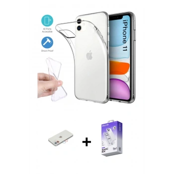 MARSİLYAN™- iPhone 11 Kılıf Zirve Doku - Siyah Bilvis 5in1 3D Magic Cam Ekran Koruyucu + Renkli Kamera Lens Koruma Cam - PE