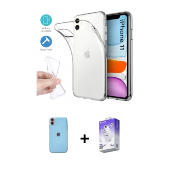 MARSİLYAN™- iPhone 11 Kılıf Zirve Doku - Siyah Bilvis 5in1 3D Magic Cam Ekran Koruyucu + Neon Fosforlu Kamera Lens - TU