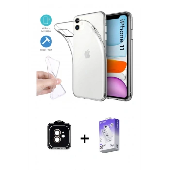 MARSİLYAN™- iPhone 11 Kılıf Zirve Doku - Siyah Bilvis 5in1 3D Magic Cam Ekran Koruyucu + PVD Metal Kamera Lens - TU