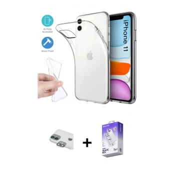 MARSİLYAN™- iPhone 11 Kılıf Zirve Doku - Siyah Bilvis 5in1 3D Magic Cam Ekran Koruyucu + Pers Alüminyum Kamera Lens - YL