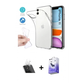 MARSİLYAN™- iPhone 11 Kılıf Zirve Doku - Siyah Bilvis 5in1 5D Magic Hayalet Cam Ekran Koruyucu + Kamera Lens Koruma Cam - SF