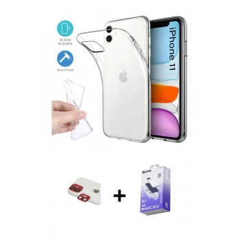 MARSİLYAN™- iPhone 11 Kılıf Zirve Doku - Siyah Bilvis 5in1 5D Magic Hayalet Cam Ekran Koruyucu + Pers Alüminyum Kamera Lens - KI