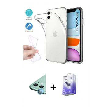 MARSİLYAN™- iPhone 11 Kılıf Zirve Doku - Siyah Bilvis 5in1 5D Magic Hayalet Cam Ekran Koruyucu + Raze Metal Kamera Lens - MI