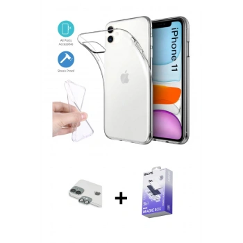 MARSİLYAN™- iPhone 11 Kılıf Zirve Doku - Siyah Bilvis 5in1 5D Magic Hayalet Cam Ekran Koruyucu + Pers Alüminyum Kamera Lens - YL