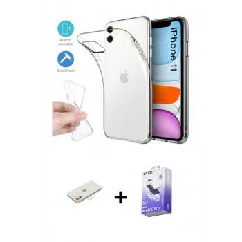 MARSİLYAN™- iPhone 11 Kılıf Zirve Doku - Siyah Bilvis 5in1 5D Magic Hayalet Cam Ekran Koruyucu + Renkli Kamera Lens Koruma Cam - SI