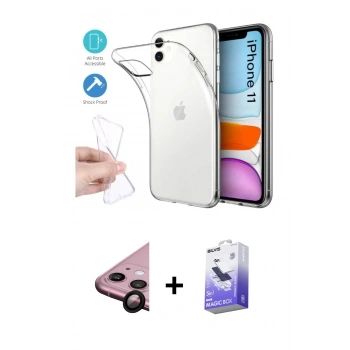 MARSİLYAN™- iPhone 11 Kılıf Zirve Doku - Siyah Bilvis 5in1 5D Magic Hayalet Cam Ekran Koruyucu + Raze Metal Kamera Lens - SH