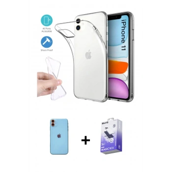 MARSİLYAN™- iPhone 11 Kılıf Zirve Doku - Siyah Bilvis 5in1 5D Magic Hayalet Cam Ekran Koruyucu + Neon Fosforlu Kamera Lens - TU