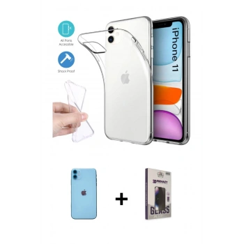 MARSİLYAN™- iPhone 11 Kılıf Zirve Doku - Siyah Bilvis Hayalet Cam Ekran Koruyucu + Neon Fosforlu Kamera Lens - MI