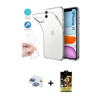 MARSİLYAN™- iPhone 11 Kılıf Zirve Doku - Siyah Buffer Cam Ekran Koruyucu + Pers Alüminyum Kamera Lens - GI
