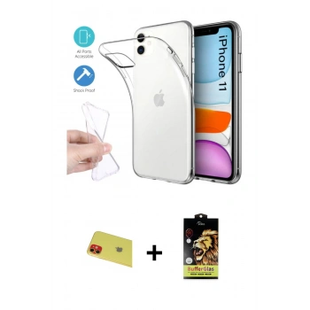 MARSİLYAN™- iPhone 11 Kılıf Zirve Doku - Siyah Buffer Cam Ekran Koruyucu + Rainbow Kamera Lens Koruma Cam - KI