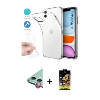 MARSİLYAN™- iPhone 11 Kılıf Zirve Doku - Siyah Buffer Cam Ekran Koruyucu + Raze Metal Kamera Lens - KI