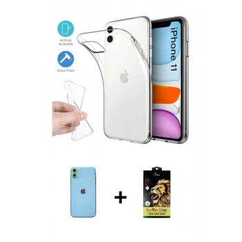 MARSİLYAN™- iPhone 11 Kılıf Zirve Doku - Siyah Buffer Cam Ekran Koruyucu + Neon Fosforlu Kamera Lens - YL