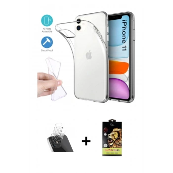MARSİLYAN™- iPhone 11 Kılıf Zirve Doku - Siyah Buffer Cam Ekran Koruyucu + Kamera Lens Koruma Cam - SF