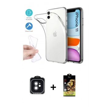 MARSİLYAN™- iPhone 11 Kılıf Zirve Doku - Siyah Buffer Cam Ekran Koruyucu + PVD Metal Kamera Lens - SH