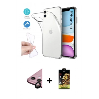 MARSİLYAN™- iPhone 11 Kılıf Zirve Doku - Siyah Buffer Cam Ekran Koruyucu + Raze Metal Kamera Lens - SH
