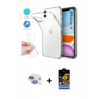 MARSİLYAN™- iPhone 11 Kılıf Zirve Doku - Siyah Buffer Hayalet Cam Ekran Koruyucu + Pers Alüminyum Kamera Lens - GI