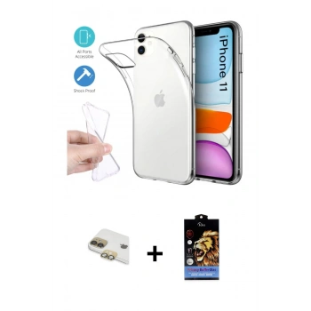 MARSİLYAN™- iPhone 11 Kılıf Zirve Doku - Siyah Buffer Hayalet Cam Ekran Koruyucu + Pers Alüminyum Kamera Lens - GD