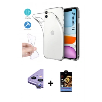 MARSİLYAN™- iPhone 11 Kılıf Zirve Doku - Siyah Buffer Hayalet Cam Ekran Koruyucu + Raze Metal Kamera Lens - MR