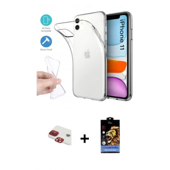 MARSİLYAN™- iPhone 11 Kılıf Zirve Doku - Siyah Buffer Hayalet Cam Ekran Koruyucu + Pers Alüminyum Kamera Lens - KI