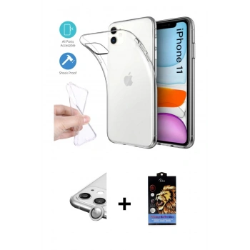 MARSİLYAN™- iPhone 11 Kılıf Zirve Doku - Siyah Buffer Hayalet Cam Ekran Koruyucu + Raze Metal Kamera Lens - GS
