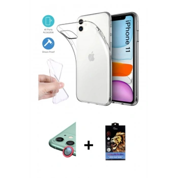 MARSİLYAN™- iPhone 11 Kılıf Zirve Doku - Siyah Buffer Hayalet Cam Ekran Koruyucu + Raze Metal Kamera Lens - KI