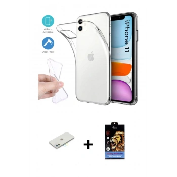 MARSİLYAN™- iPhone 11 Kılıf Zirve Doku - Siyah Buffer Hayalet Cam Ekran Koruyucu + Renkli Kamera Lens Koruma Cam - SI