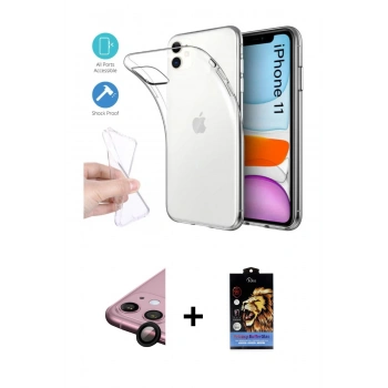 MARSİLYAN™- iPhone 11 Kılıf Zirve Doku - Siyah Buffer Hayalet Cam Ekran Koruyucu + Raze Metal Kamera Lens - SH