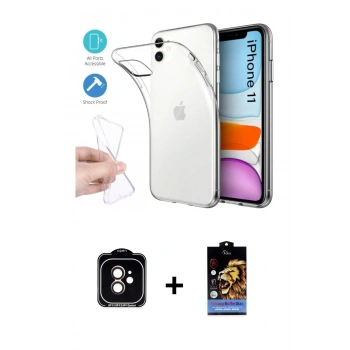 MARSİLYAN™- iPhone 11 Kılıf Zirve Doku - Siyah Buffer Hayalet Cam Ekran Koruyucu + PVD Metal Kamera Lens - TU