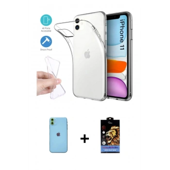 MARSİLYAN™- iPhone 11 Kılıf Zirve Doku - Siyah Buffer Hayalet Cam Ekran Koruyucu + Neon Fosforlu Kamera Lens - YL
