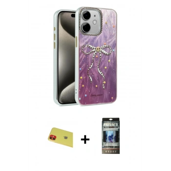 MARSİLYAN™- iPhone 11 Kılıf Zirve Modern Prime - Siyah 34D Hayalet Izgaralı Cam + Rainbow Kamera Lens Koruma Cam - KI
