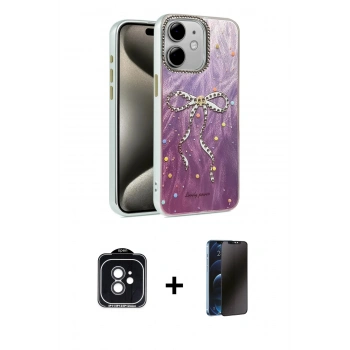 MARSİLYAN™- iPhone 11 Kılıf Zirve Modern Prime - Siyah 3D Antistatik Hayalet Cam Ekran Koruyucu + PVD Metal Kamera Lens - SH