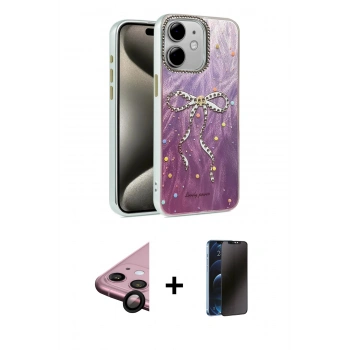 MARSİLYAN™- iPhone 11 Kılıf Zirve Modern Prime - Siyah 3D Antistatik Hayalet Cam Ekran Koruyucu + Raze Metal Kamera Lens - SH
