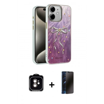 MARSİLYAN™- iPhone 11 Kılıf Zirve Modern Prime - Siyah 3D Antistatik Hayalet Cam Ekran Koruyucu + PVD Metal Kamera Lens - TU