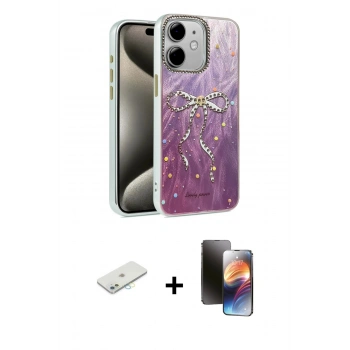 MARSİLYAN™- iPhone 11 Kılıf Zirve Modern Prime - Siyah 3D Antistatik Mat Seramik Nano Ekran Koruyucu + Renkli Kamera Lens Koruma Cam - SI