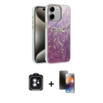 MARSİLYAN™- iPhone 11 Kılıf Zirve Modern Prime - Siyah 3D Antistatik Mat Seramik Nano Ekran Koruyucu + PVD Metal Kamera Lens - SH