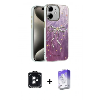 MARSİLYAN™- iPhone 11 Kılıf Zirve Modern Prime - Siyah Bilvis 5in1 3D Magic Cam Ekran Koruyucu + PVD Metal Kamera Lens - SH