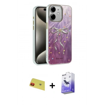 MARSİLYAN™- iPhone 11 Kılıf Zirve Modern Prime - Siyah Bilvis 5in1 5D Magic Hayalet Cam Ekran Koruyucu + Rainbow Kamera Lens Koruma Cam - KI