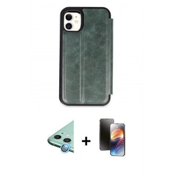 MARSİLYAN™- iPhone 11 Kılıf Zirve Yansıma Serisi - Siyah 3D Antistatik Mat Seramik Nano Ekran Koruyucu + Raze Metal Kamera Lens - MI