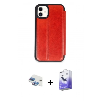 MARSİLYAN™- iPhone 11 Kılıf Zirve Yansıma Serisi - Siyah Bilvis 5in1 5D Magic Hayalet Cam Ekran Koruyucu + Pers Alüminyum Kamera Lens - GI