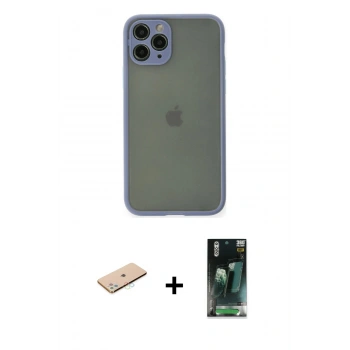 MARSİLYAN™- iPhone 11 Pro Kılıf Ahenk Çizgi Serisi - Şeffaf 360 Full Body Arka Koruyucu + Renkli Kamera Lens Koruma Cam - MI