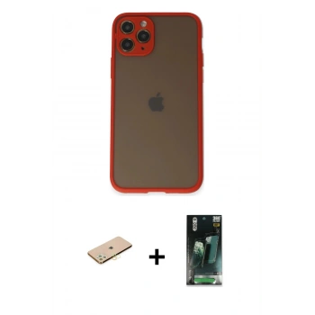 MARSİLYAN™- iPhone 11 Pro Kılıf Ahenk Çizgi Serisi - Şeffaf 360 Full Body Arka Koruyucu + Renkli Kamera Lens Koruma Cam - PE