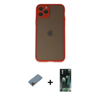 MARSİLYAN™- iPhone 11 Pro Kılıf Ahenk Çizgi Serisi - Şeffaf 360 Full Body Arka Koruyucu + Shine Kamera Lens Koruma Cam - GD