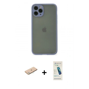MARSİLYAN™- iPhone 11 Pro Kılıf Ahenk Çizgi Serisi - Şeffaf Pasifik Cam Ekran Koruyucu + Renkli Kamera Lens Koruma Cam - MI